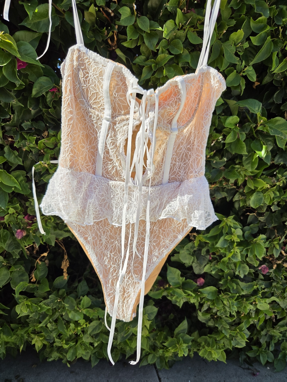 RARE Beach Riot x V Chapman Rosie One Piece Swimsuit M White Lace NWOT